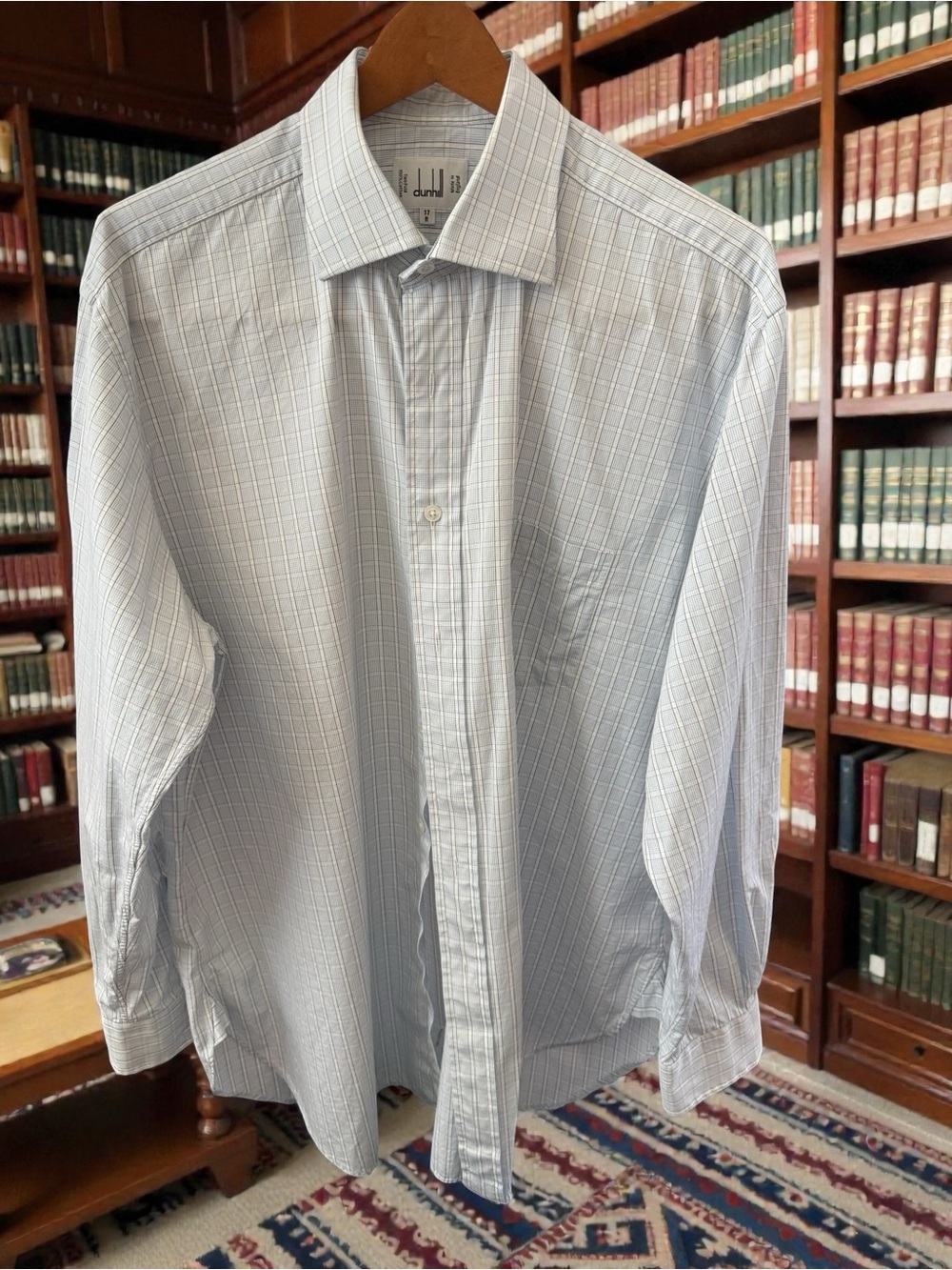 Dunhill Blue and White Windowpane Dress Shirt